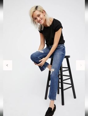 Free People Color Block Cropped Flare Distressed Jeans Size 28